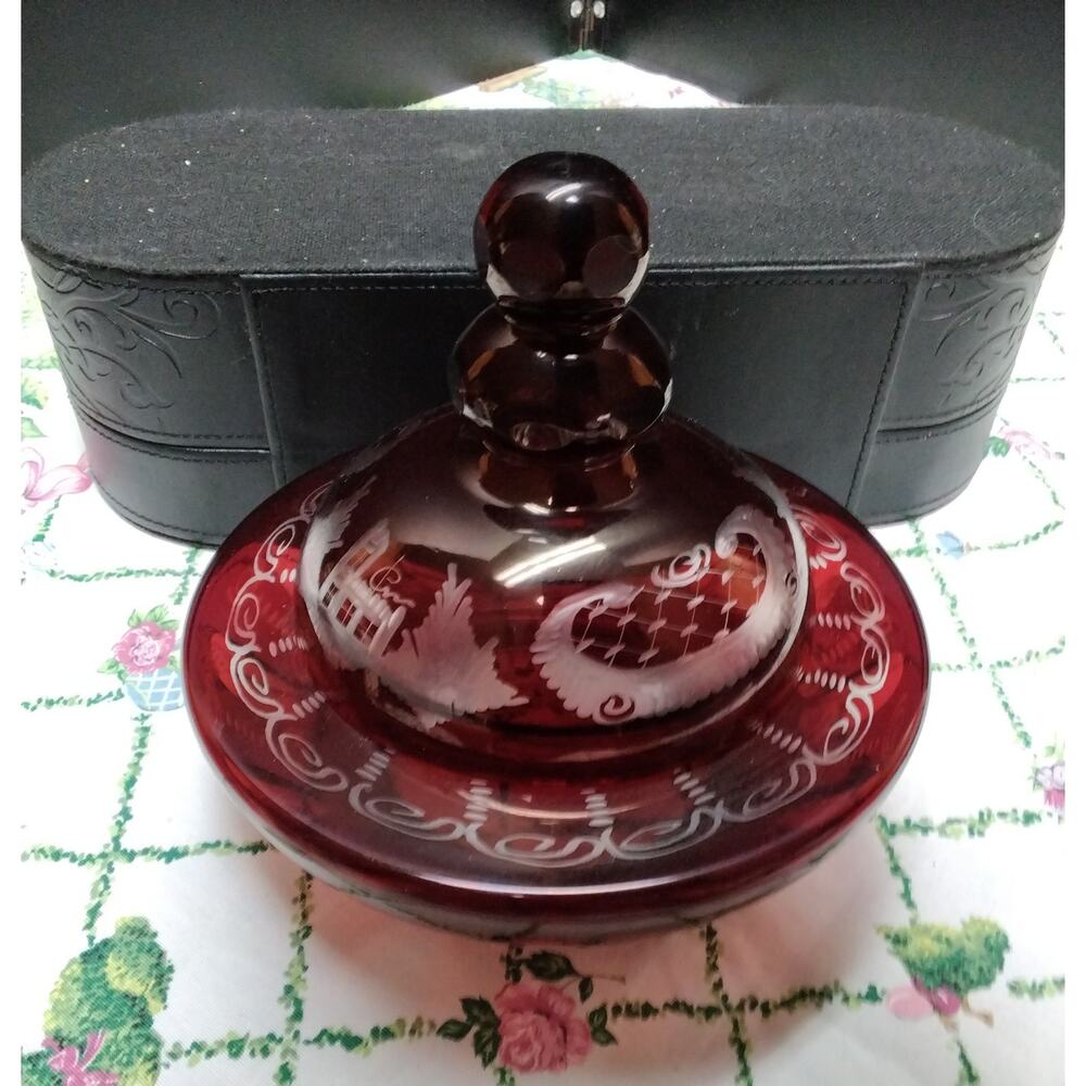 Bohemian Glass Royal Ruby Czech by Egermann covered candy dish Vintage